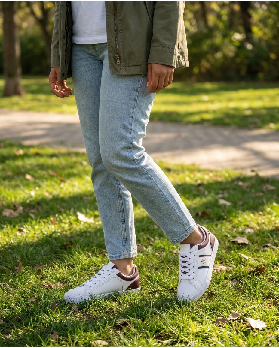 Tommy Hilfiger Women's Essential Logo Stripe Low Top Sneakers - White/Burgundy