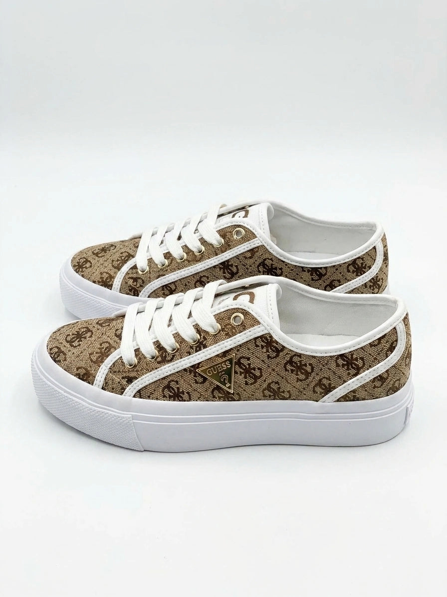 GUESS Women's Low-Top Monogram Print Lace-Up Sneakers - Brown/White
