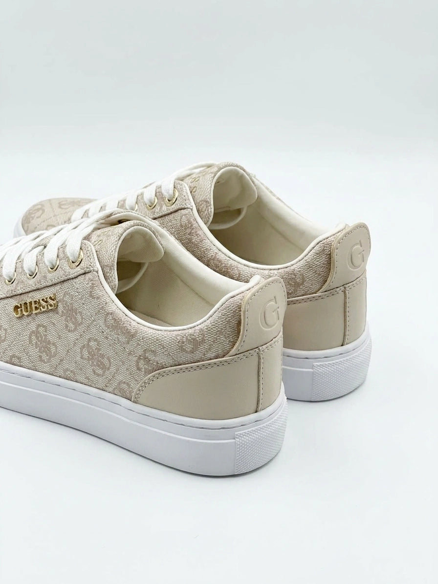 GUESS Women's All-Over Logo Lace-Up Sneakers - Beige