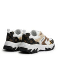 GUESS Mixed Material Logo Print Chunky Sneakers - White Brown Multi