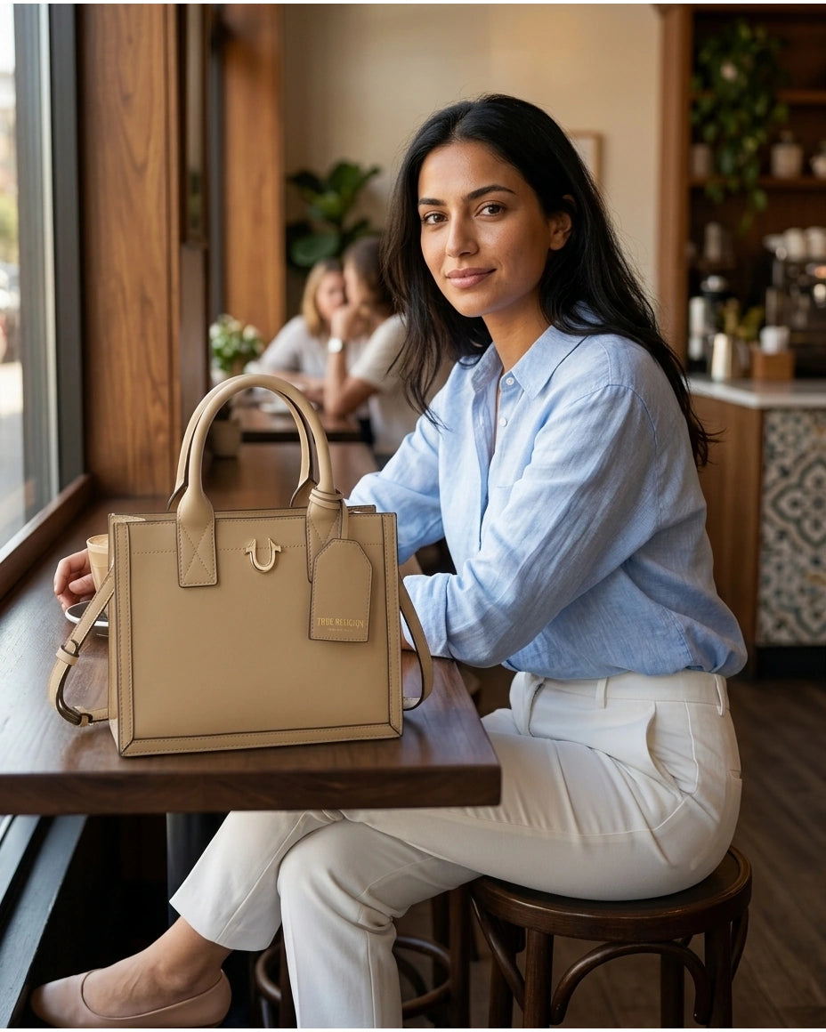 True Religion Women's Horseshoe Logo Structured Tote Bag - Tan