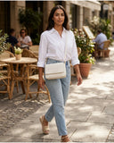 Tommy Hilfiger Women TH Monogram Flap Crossbody Bag - White