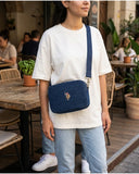 U.S. Polo Assn. Denim Double Zip Camera Crossbody Bag - Dark Blue