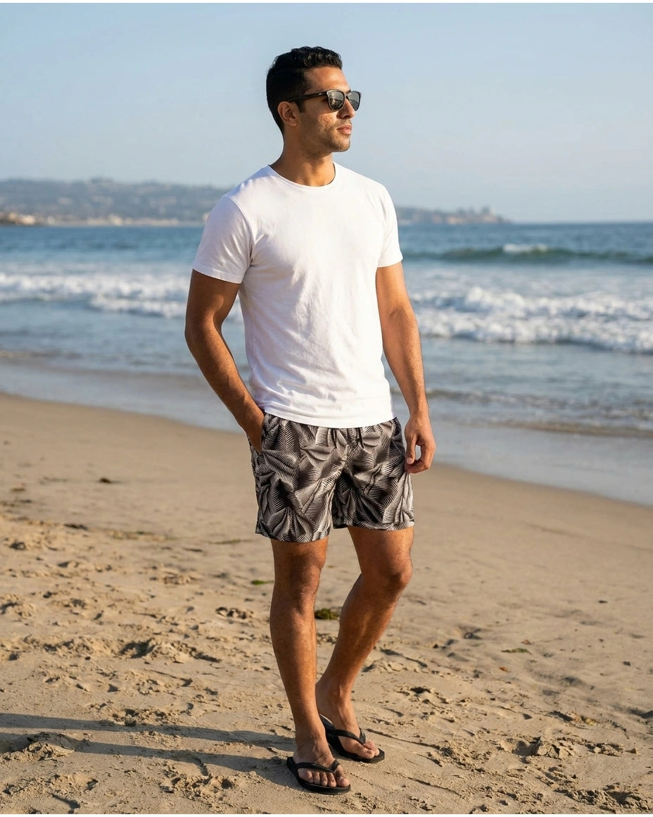 ALLSAINTS Men's Palm Print Swim Shorts - Black