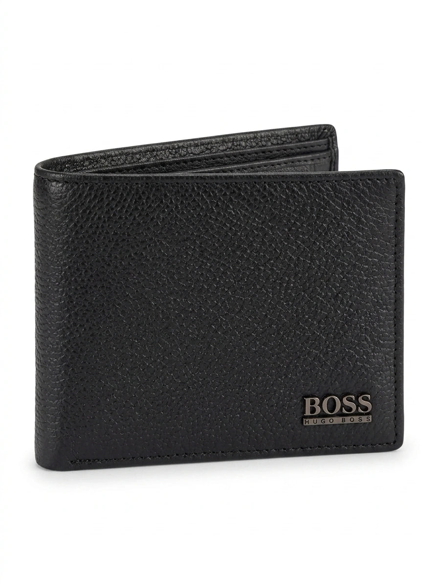 BOSS Men Grain Leather Bi-Fold Wallet - Black