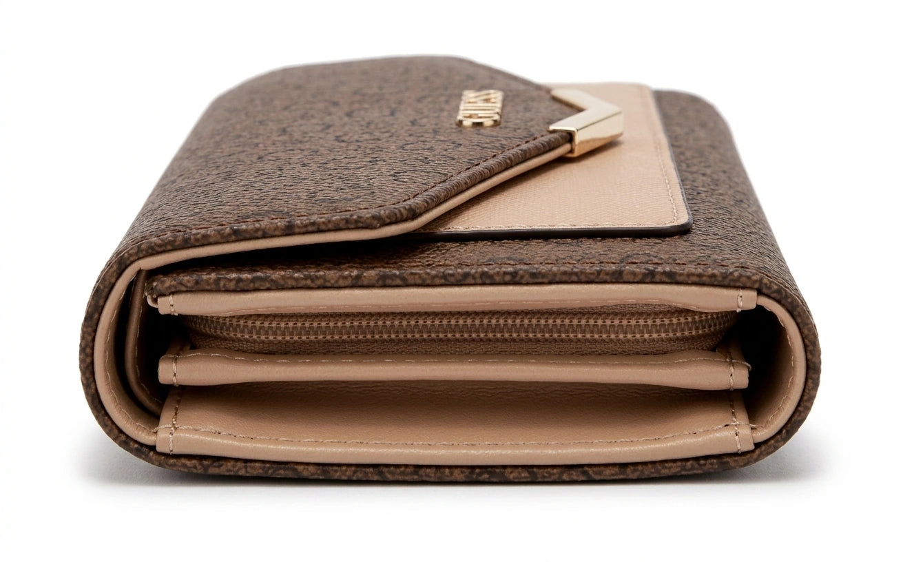 Guess Women's Monogram Flap Wallet - Brown/Beige