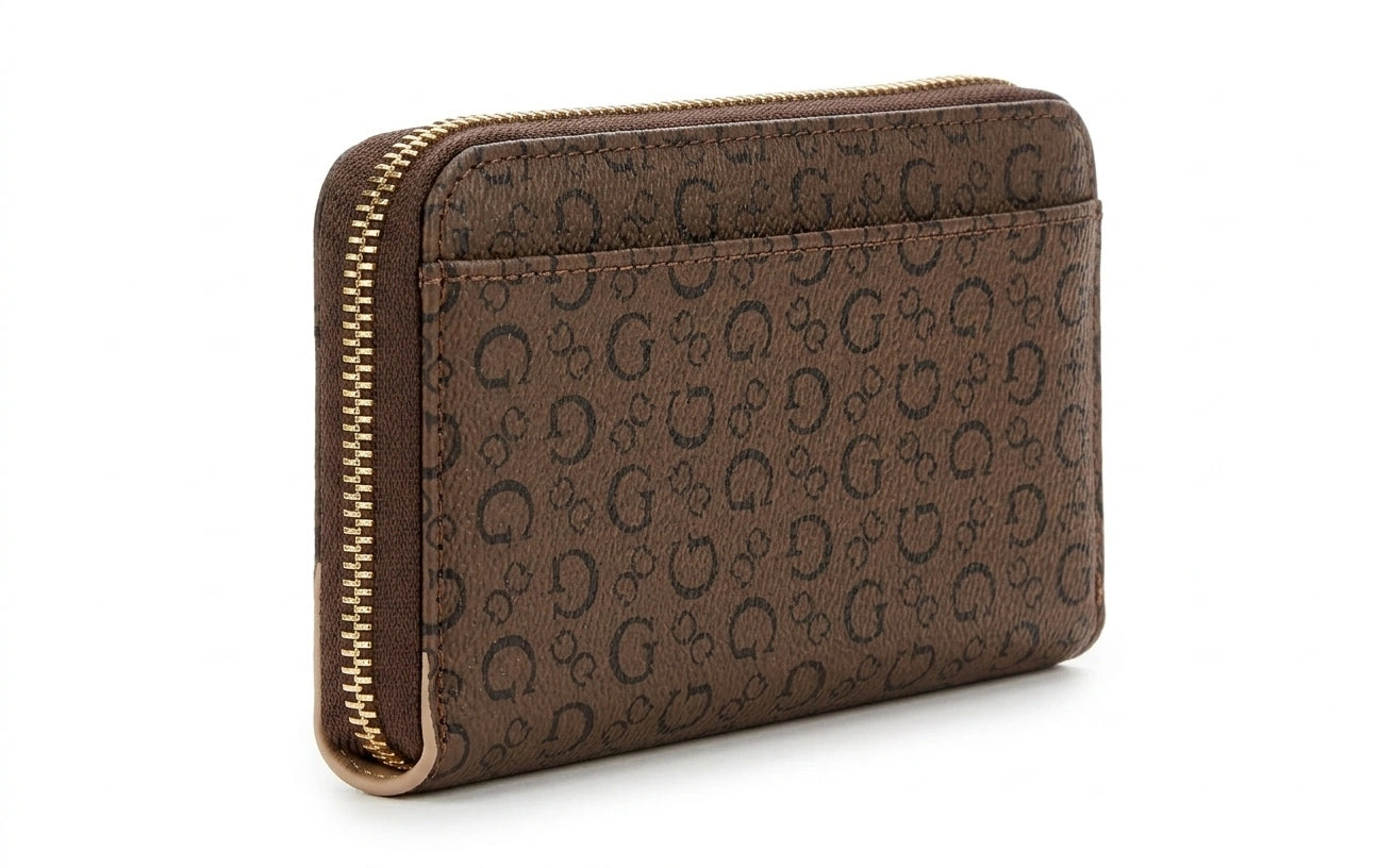 GUESS Women's Signature Monogram Zip-Around Wallet - Brown