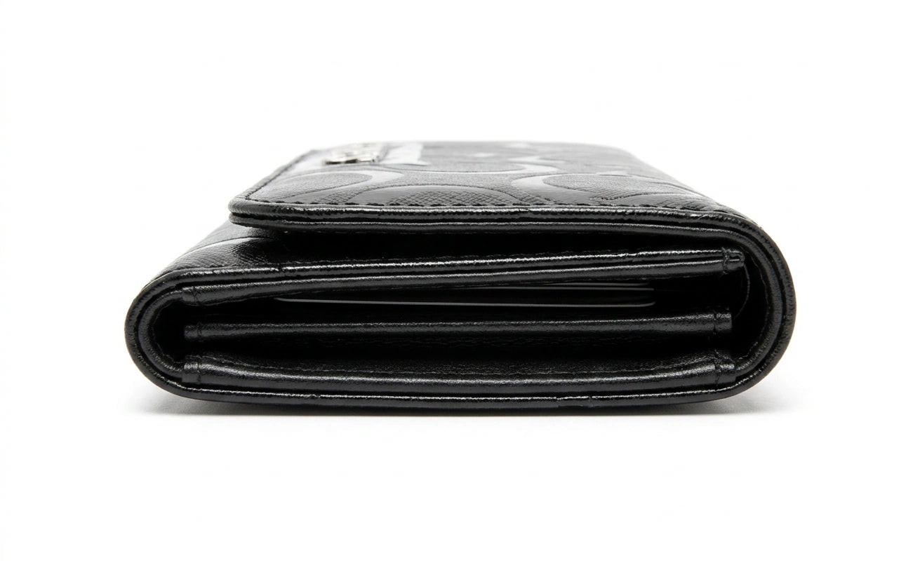 Guess Women Embossed Logo Patent Flap Wallet - Black