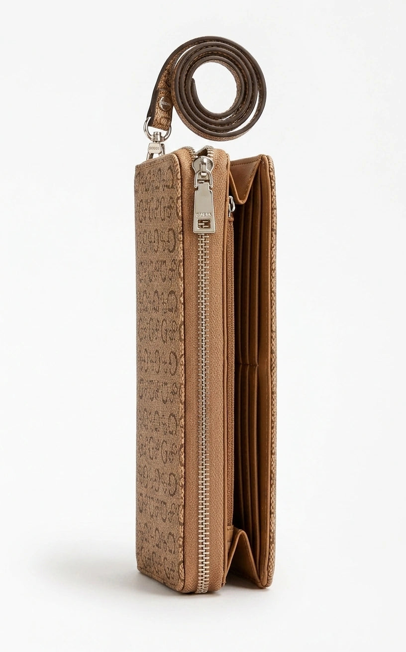 GUESS Women's Monogram Zip-Around Wristlet Wallet - Brown