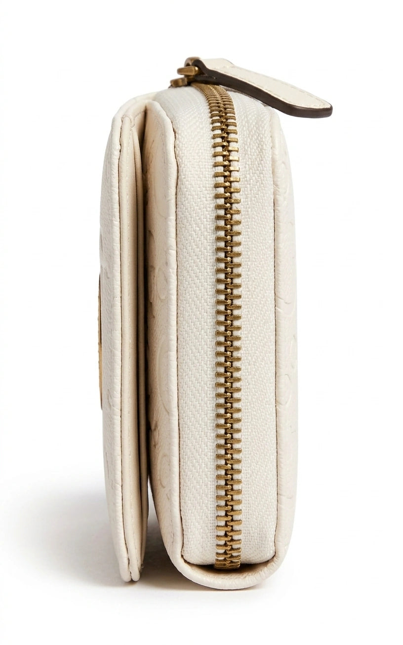Guess G Logo Debossed Zip Around Wallet - Cream
