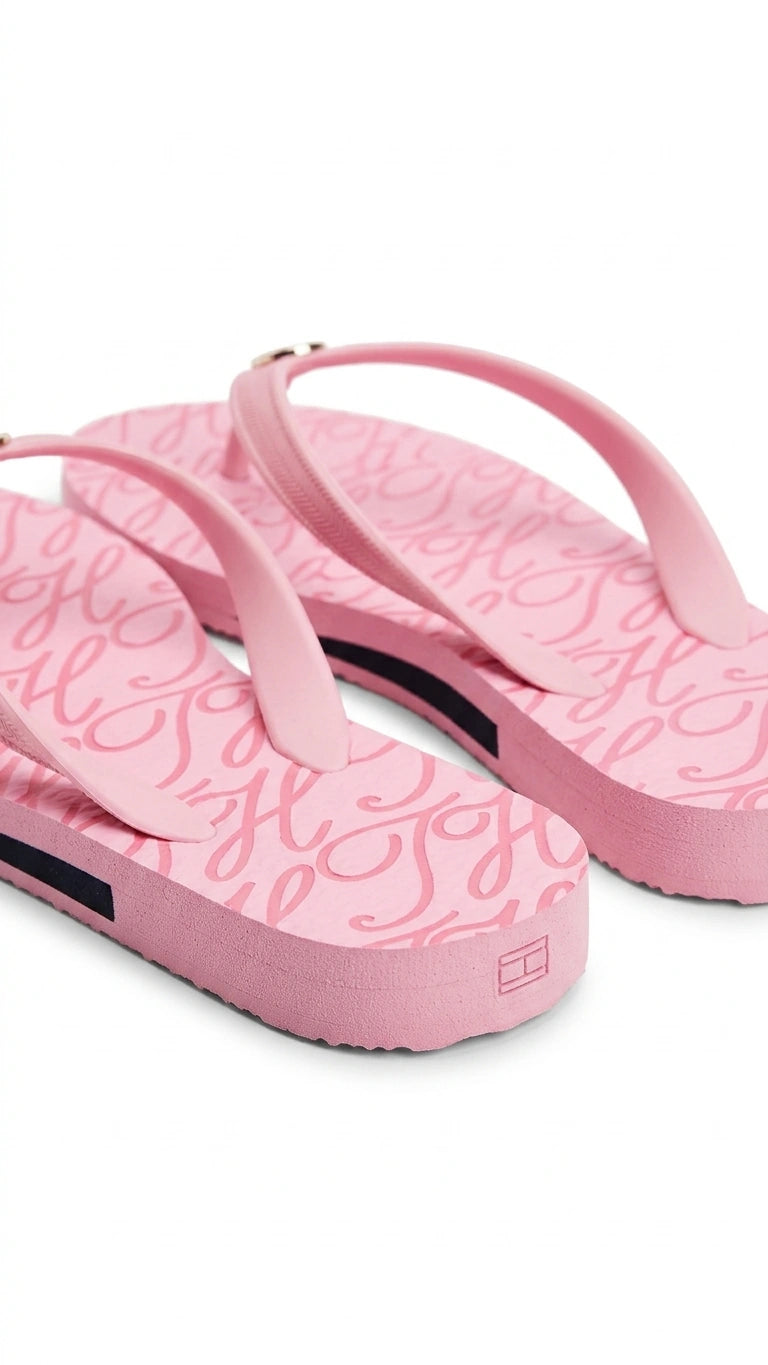 Tommy Hilfiger Women's Monogram Print Flip Flops - Light Pink