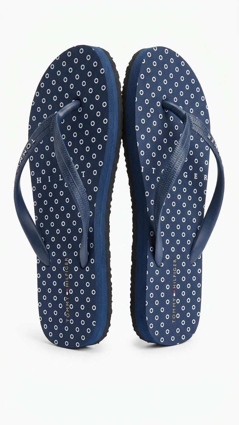 Tommy Hilfiger Women's Polka Dot Flip Flops - Navy Blue