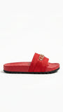 GUESS Women's Glamour Velvet Logo Slides - Red