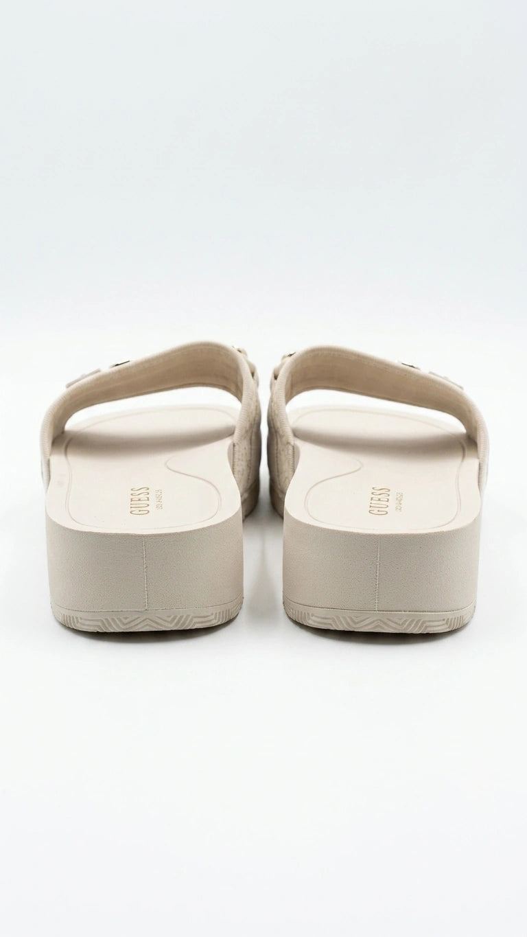 Guess Women's Logo Strap Platform Slides - Beige