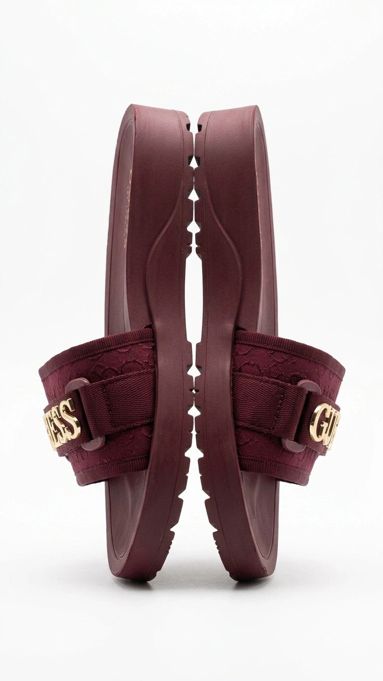 GUESS Women's Adjustable Logo Pool Slides - Burgundy