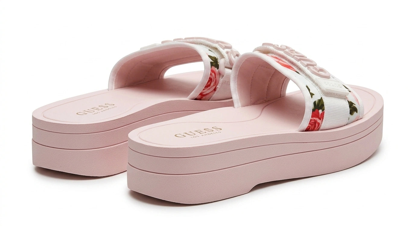 GUESS Women's Floral Logo Platform Slide Sandals - Pink