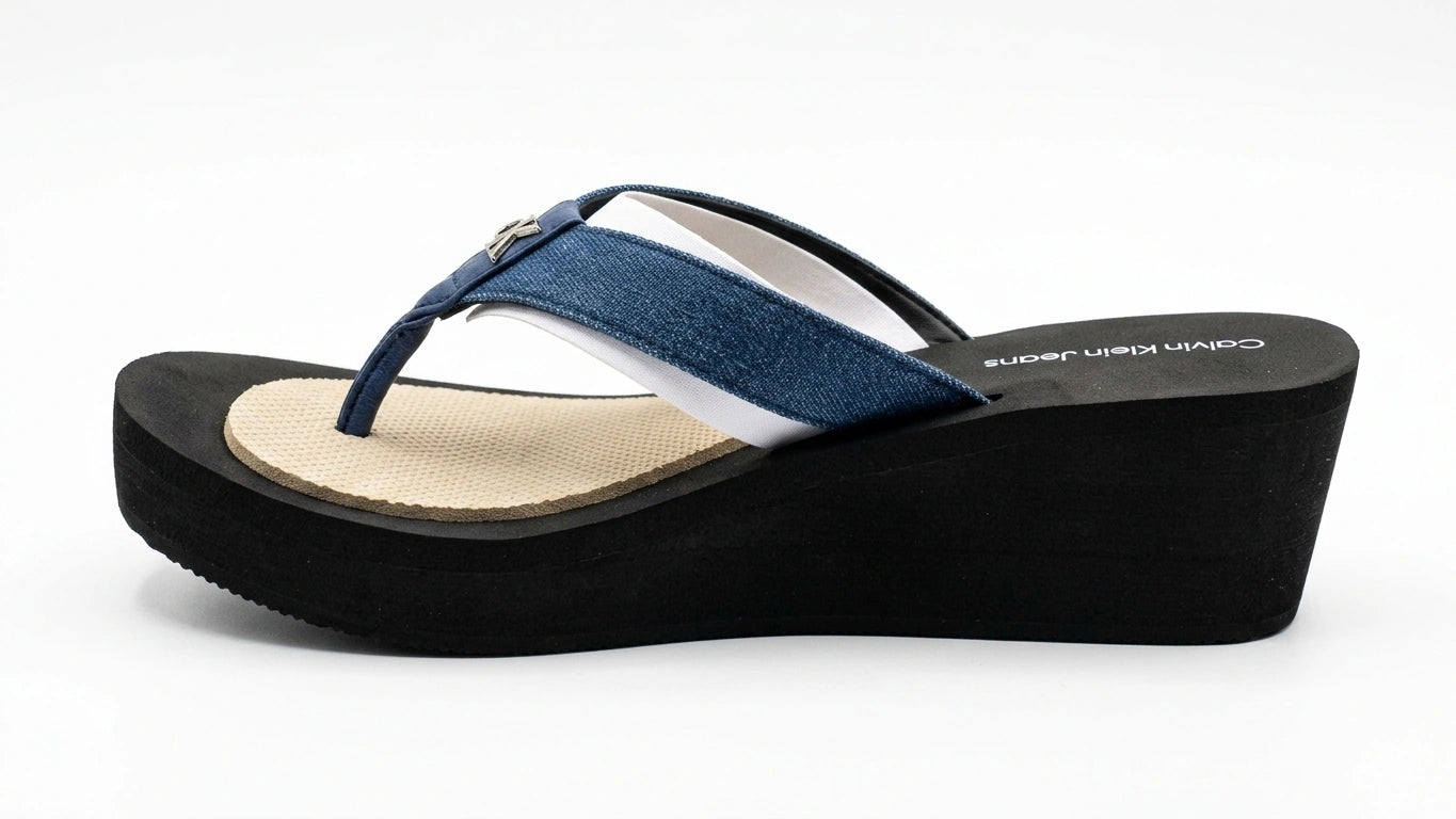 Calvin Klein Jeans Women's Denim Wedge Thong Sandals - Blue