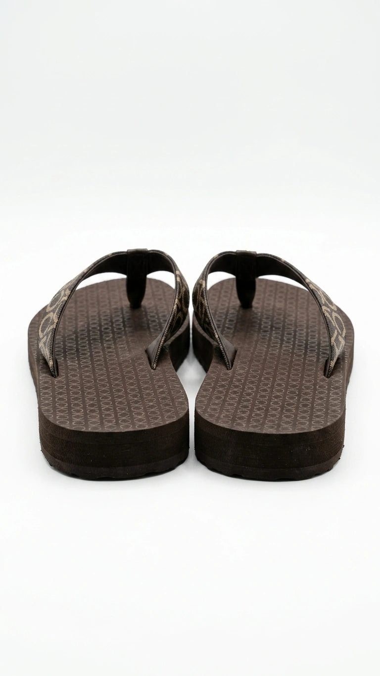 Calvin Klein Women Monogram Platform Flip Flops - Brown Beige