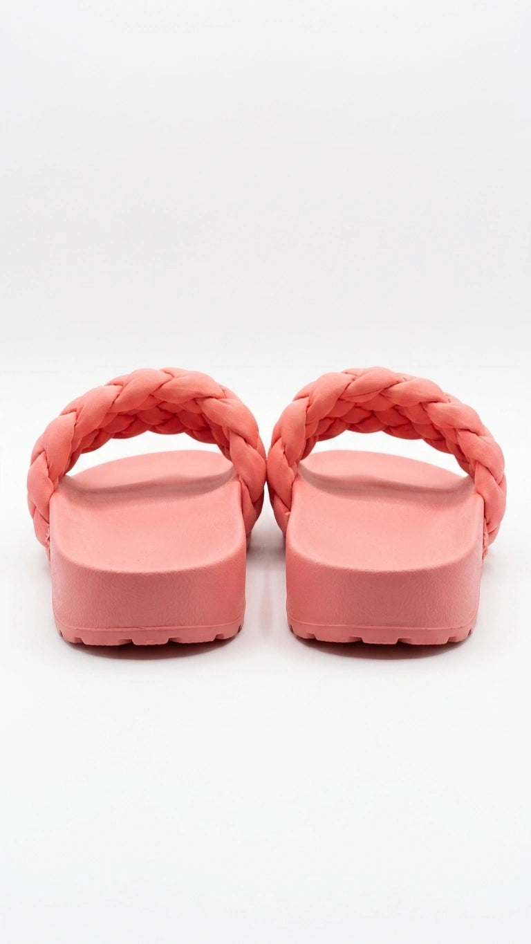 Generic Women's Puffy Woven Strap Slides - Coral