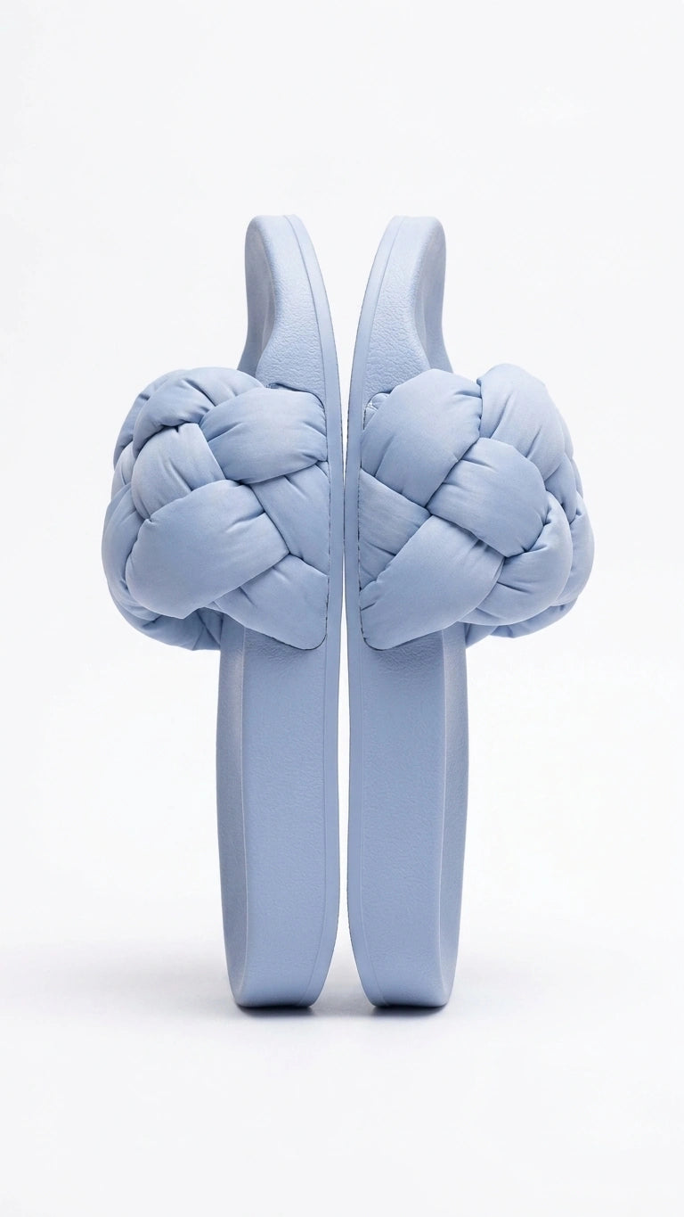 Generic Braided Puffy Strap Slides - Light Blue