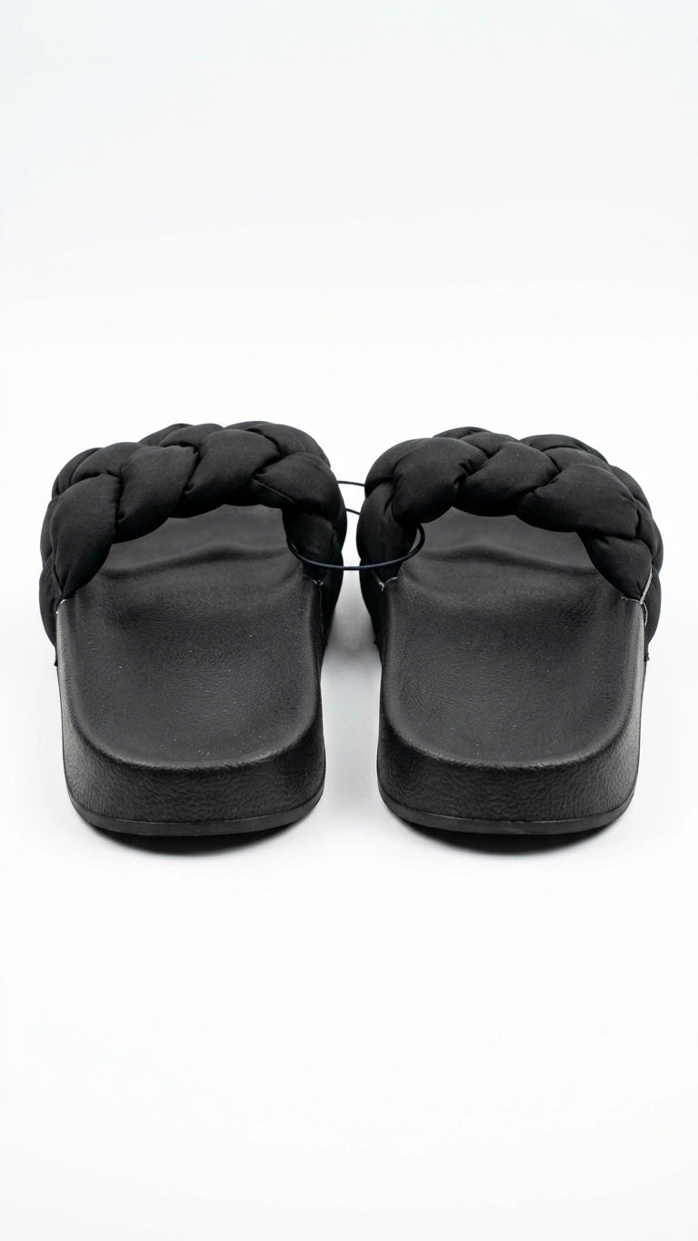 Generic Padded Braided Strap Slide Sandals - Black