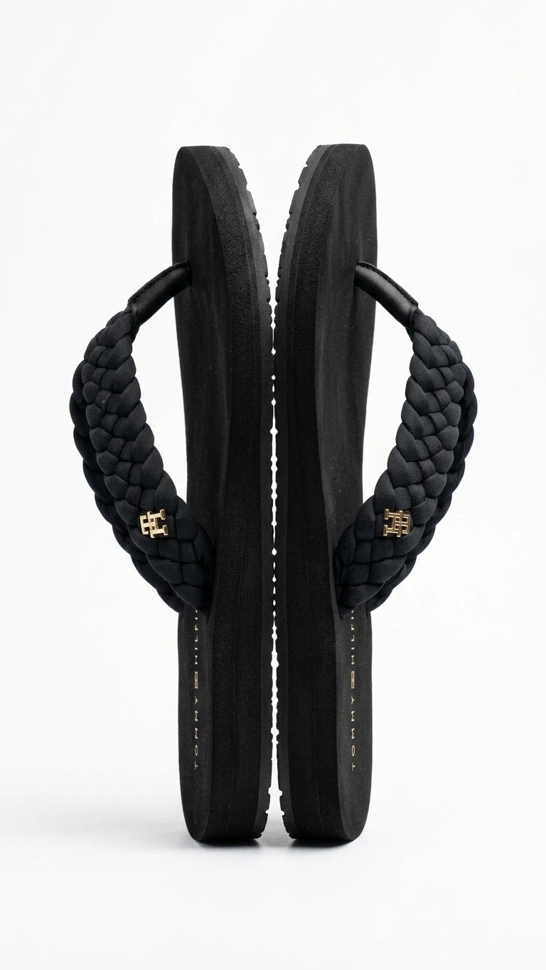 Tommy Hilfiger Women Braided Strap Flip Flops - Black