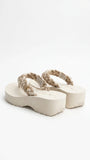 Tommy Hilfiger Women Braided Strap Platform Flip Flops - Ecru Multi