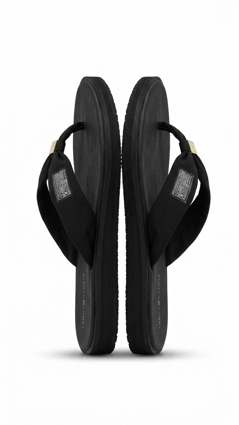 Tommy Hilfiger Women's Monogram Fabric Thong Sandals - Black
