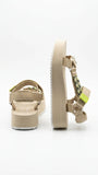 Tommy Hilfiger Women's Platform Rope Strap Sandals - Beige with Neon Yellow