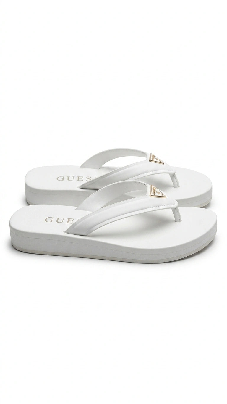 Guess Women's Logo Charm Platform Flip Flops - White
