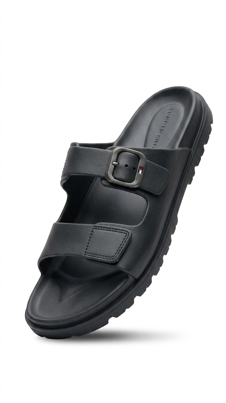 Tommy Hilfiger Men's Two-Strap Buckle Slides - Black