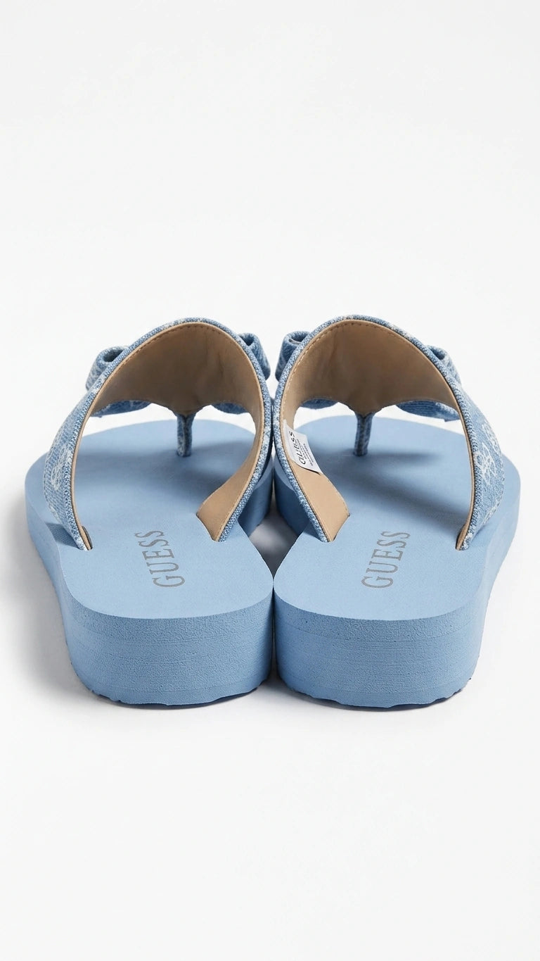 Guess Women's Monogram Denim Bow Flip Flops - Light Blue