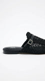 ZARA Woven Pointed Toe Mules - Black