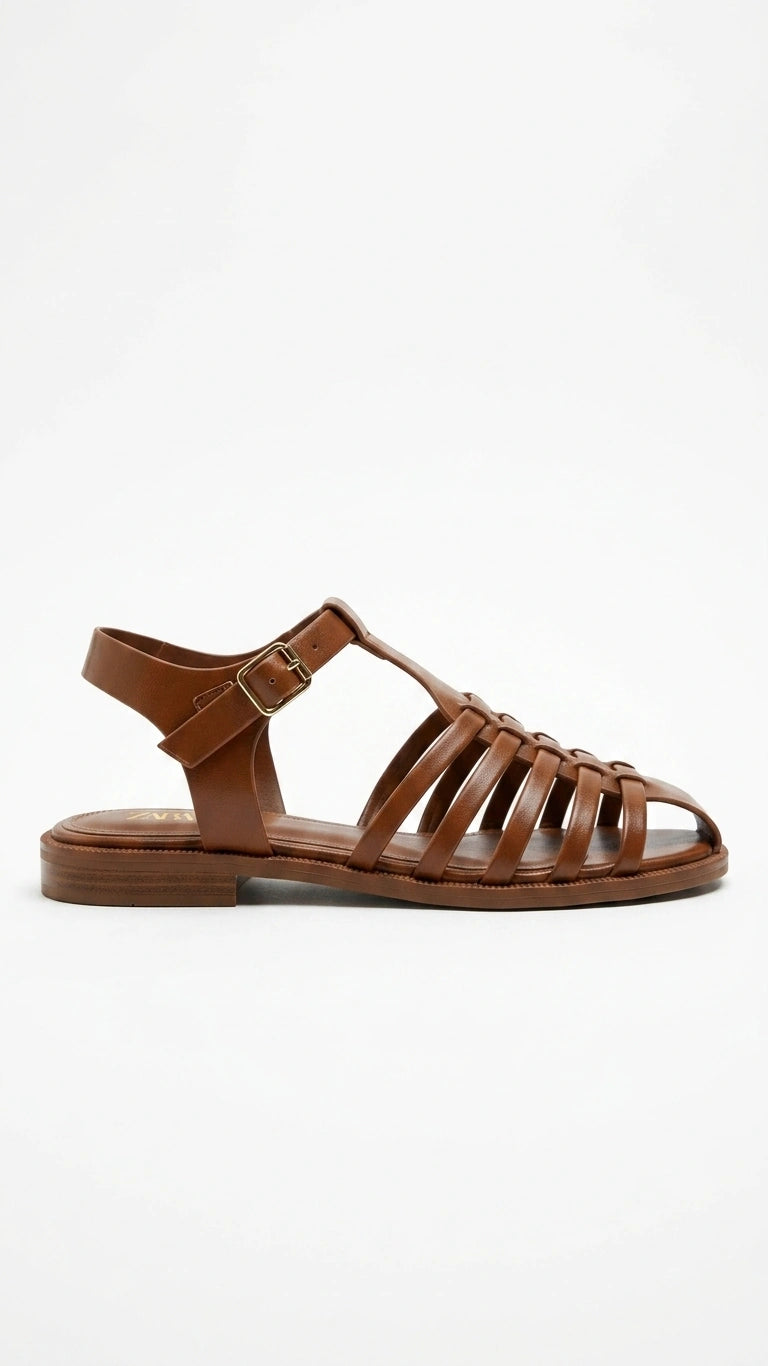 ZARA Women Woven Caged Flat Sandals - Brown