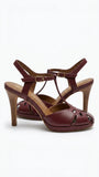 ZARA Women's Cut-Out T-Strap Flat Sandals - Burgundy