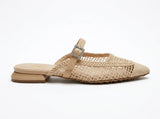ZARA Women's Mesh Pointed Flat Mules - Beige