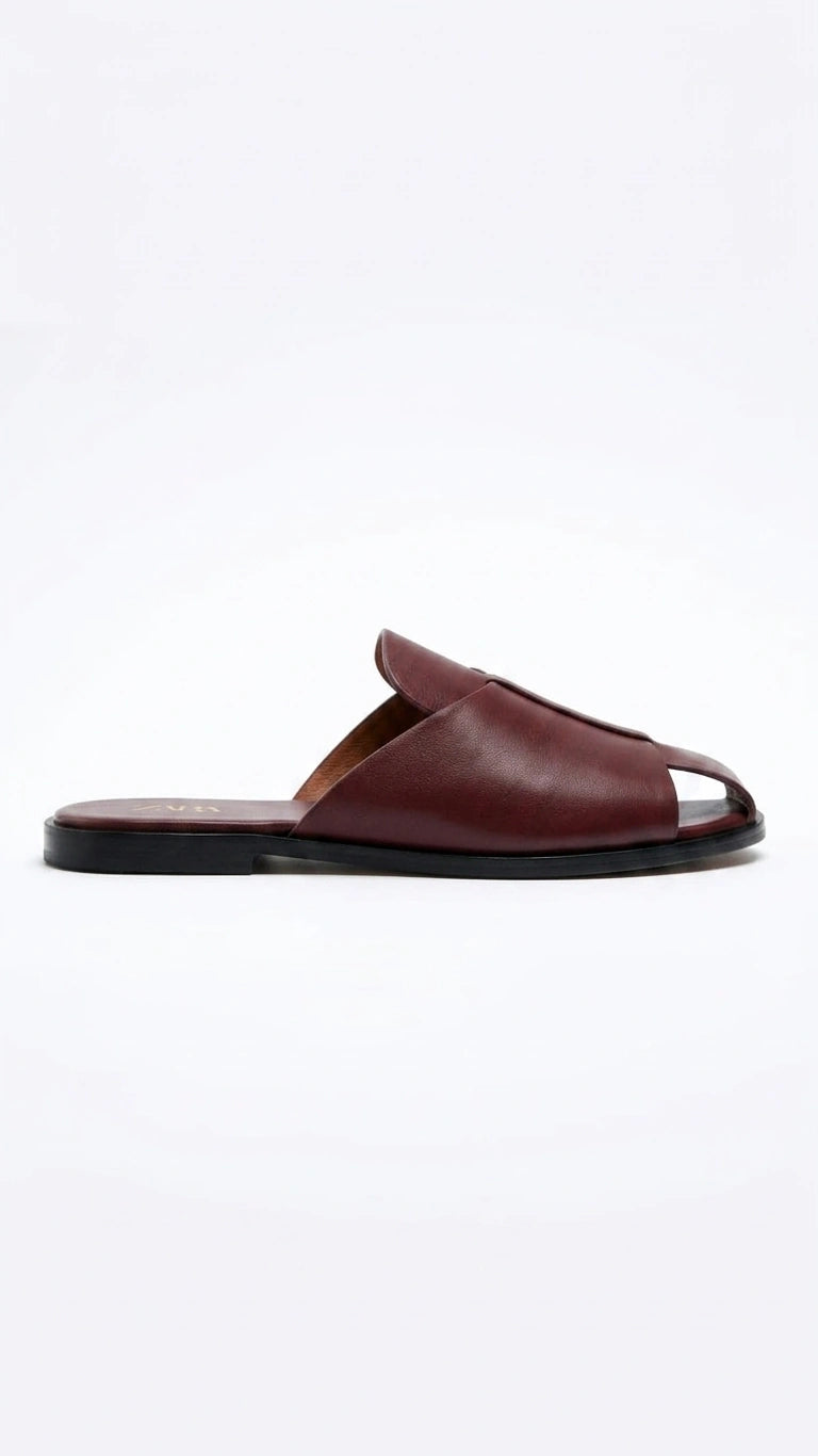 ZARA Women Criss-Cross Strap Slides - Burgundy
