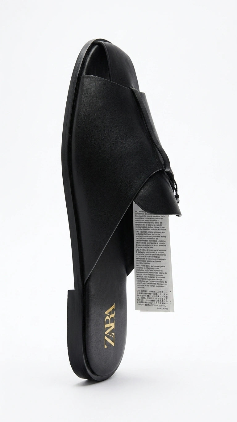 ZARA Women's Thong Strap Leather-Effect Sandals - Black