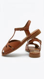 ZARA Women's T-Bar Cut-Out Flat Sandals - Brown