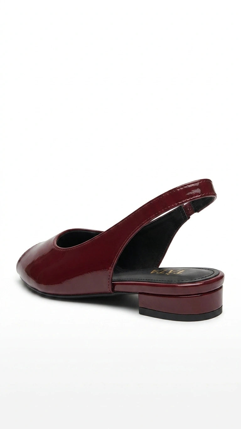 ZARA Women's Patent Slingback Peep Toe Block Heels - Burgundy