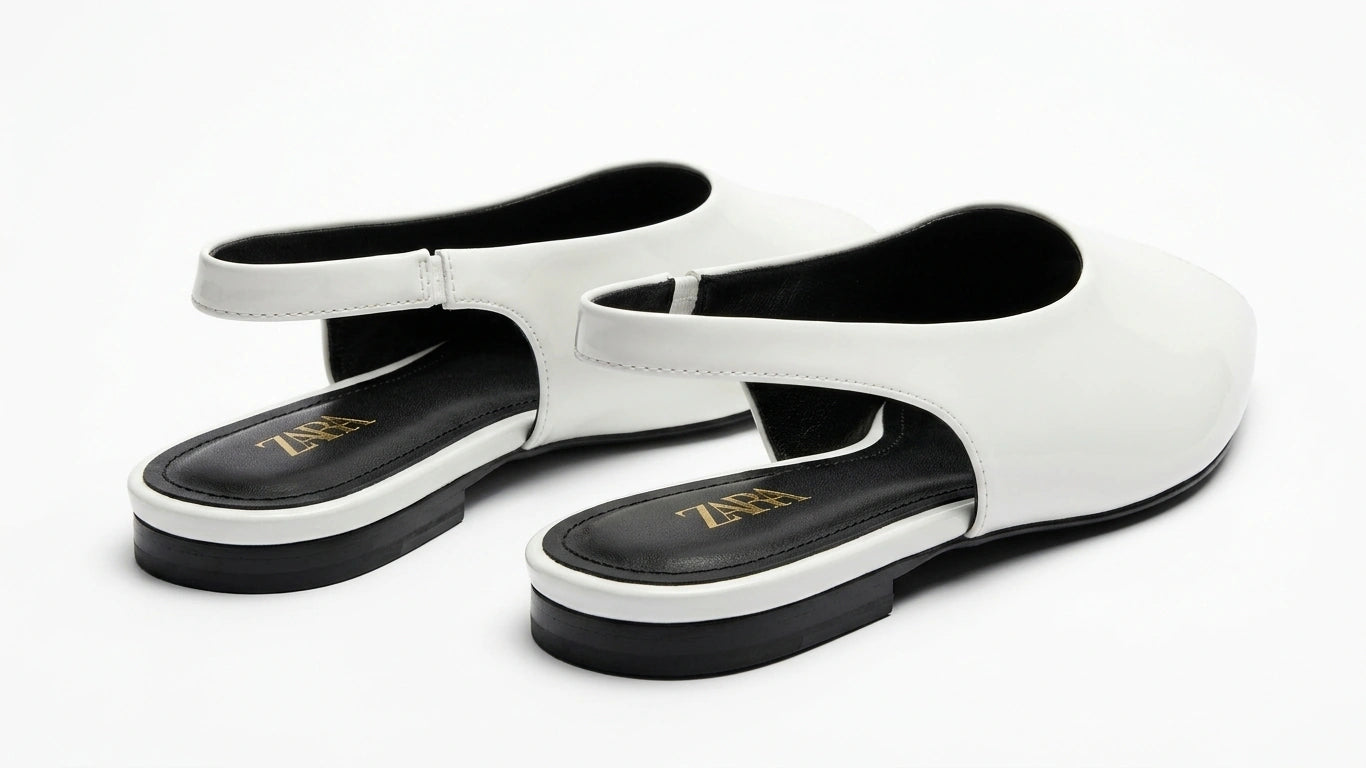 ZARA Women's Peep Toe Slingback Flats - White
