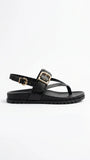 ZARA Women's Buckle Detail Thong Ankle Strap Sandals - Black