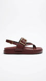 ZARA Buckle Detail Thong Slingback Sandals - Burgundy