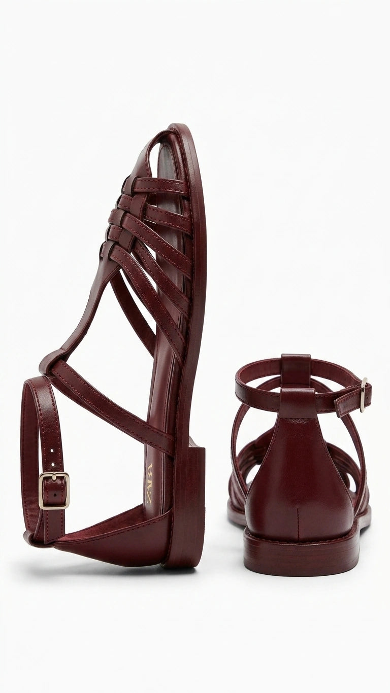 ZARA Women's Woven Strap Fisherman Sandals - Burgundy