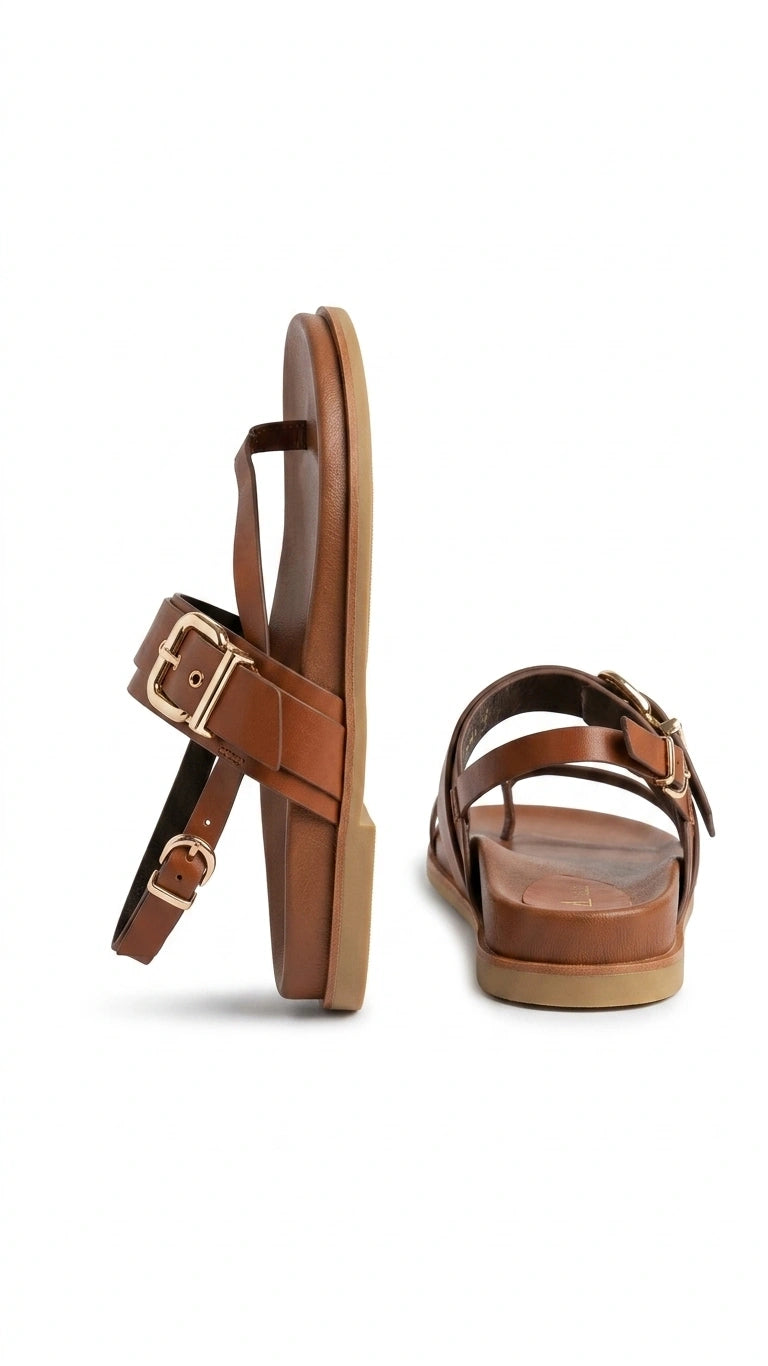 ZARA Women's Adjustable Buckle Flatform Sandals - Brown
