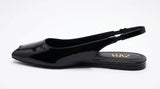ZARA Women's Patent Finish Square Toe Slingback Kitten Heels - Black