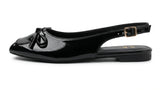 ZARA Women's Patent Peep-Toe Slingback Flats with Bow - Black