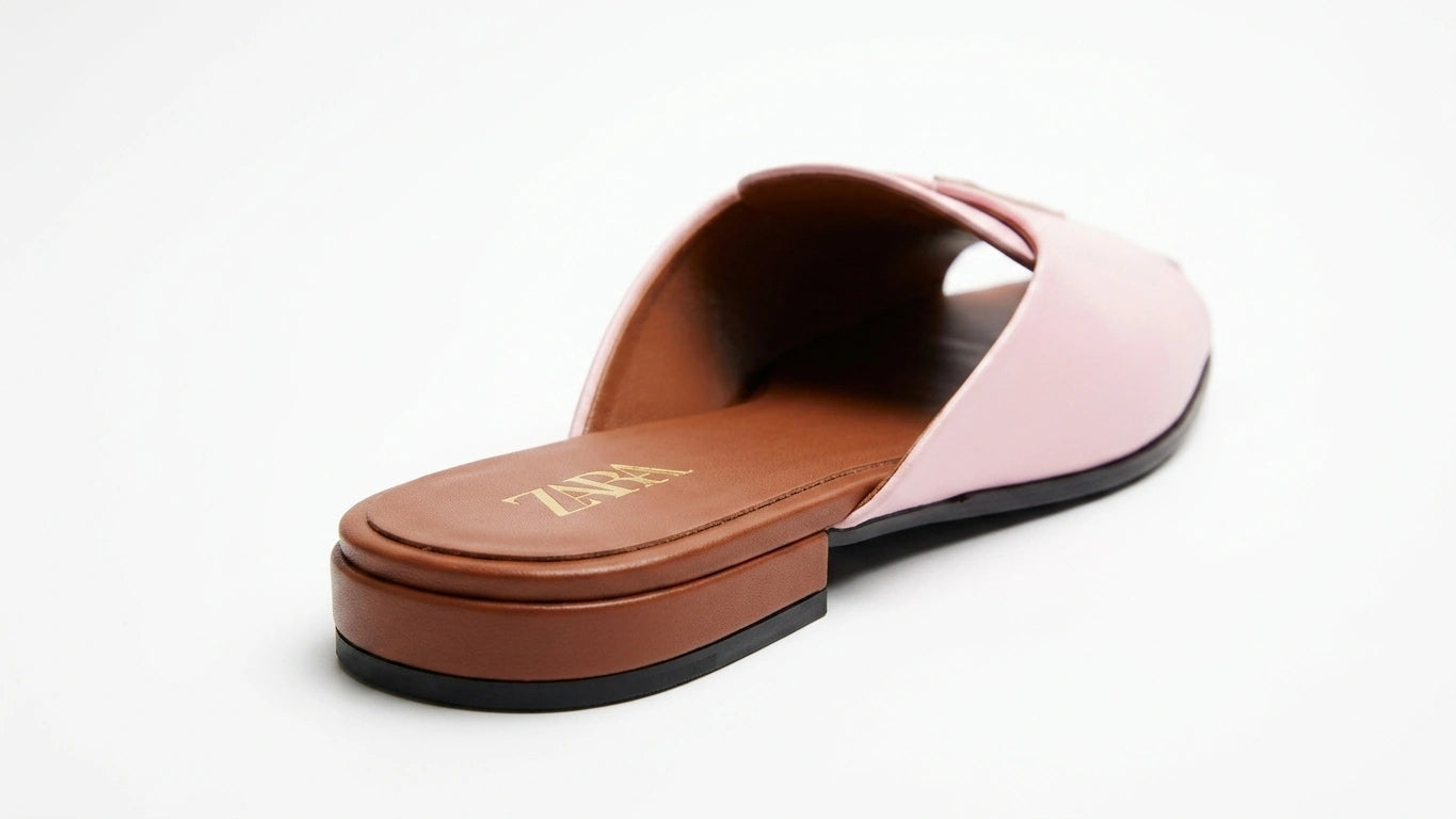 ZARA Women's Crossover Strap Flat Mules - Light Pink