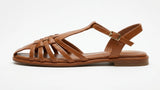 ZARA Women Woven Strappy Flat Sandals - Brown