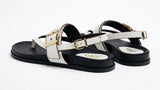 ZARA Buckled Thong Strap Sandals - White/Black